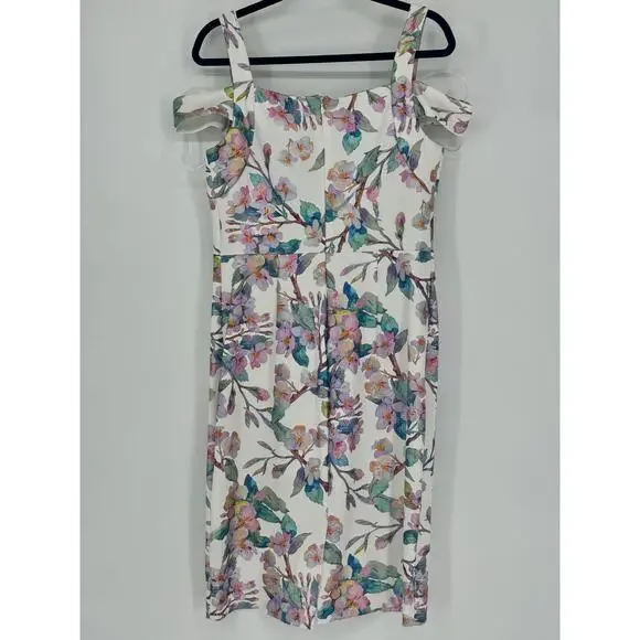 Beige by Eci Cold Shoulder Metallic Floral Summer Party Wedding Dress Size 10 - Picture 2 of 4